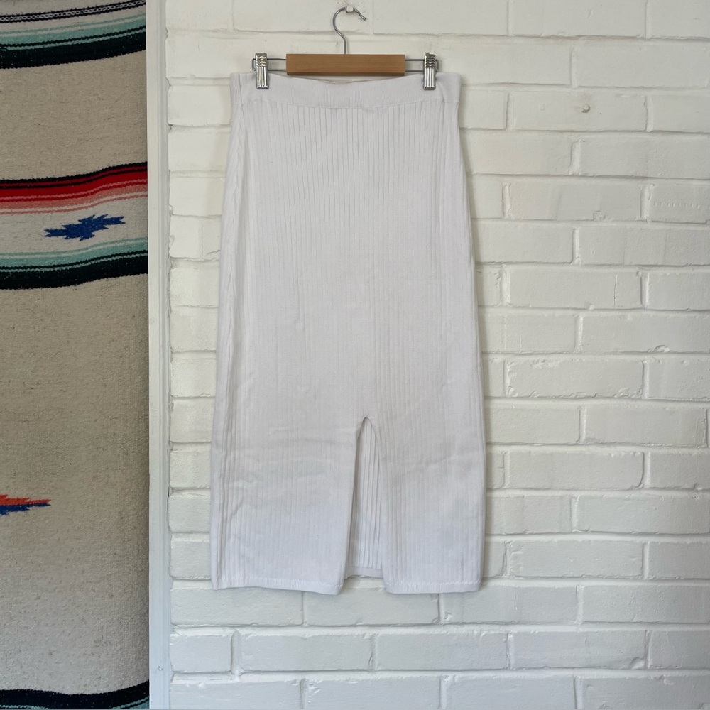 Free People Ribbed White Midi Skirt NWOT Size Large Spring Summer Cotton